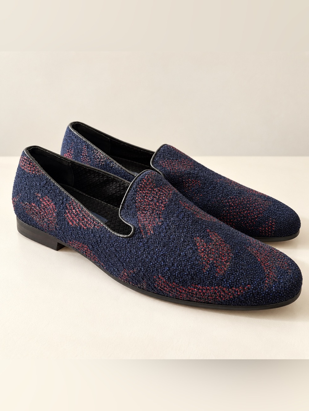 Giorgio Brutini Men’s 10.5 M Navy Blue Red Sparkle Smoking Slipper Loafers